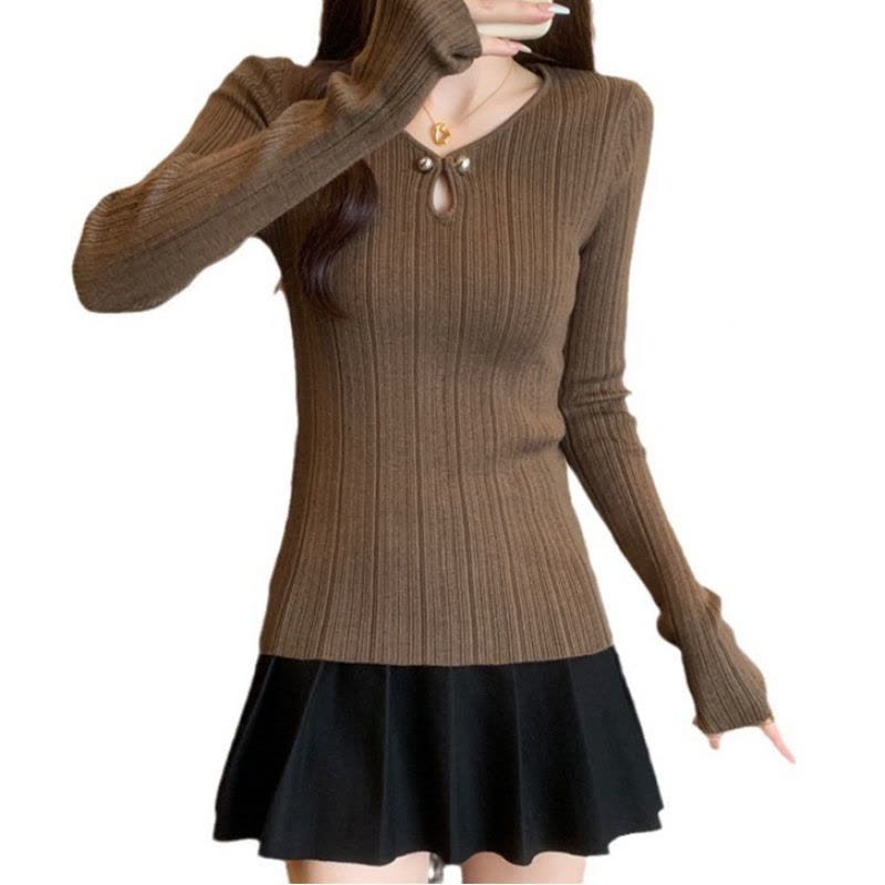 秋季新款设计感V领长袖打底衫内搭针织衫休闲ins韩版通勤个性上衣图片