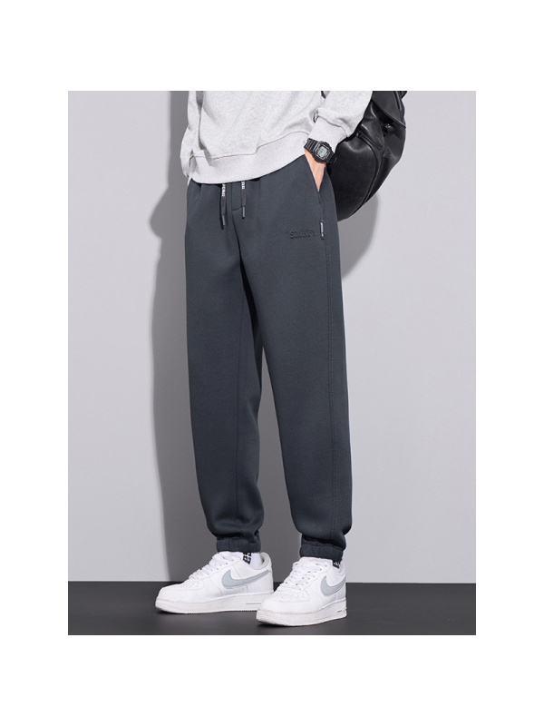 重磅针织加厚加绒卫裤男秋冬季新款宽松运动休闲风简约束脚裤