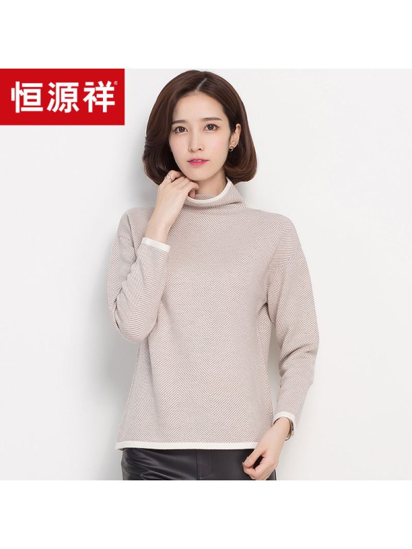 恒源祥纯羊毛衫女套头高领针织衫秋冬新款羊毛时尚打底衫毛衣