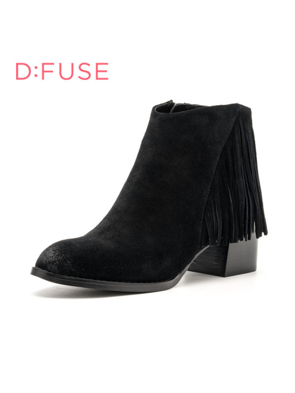 迪芙斯D:FUSE牛皮尖头中跟套脚流苏深口女鞋DF64117309