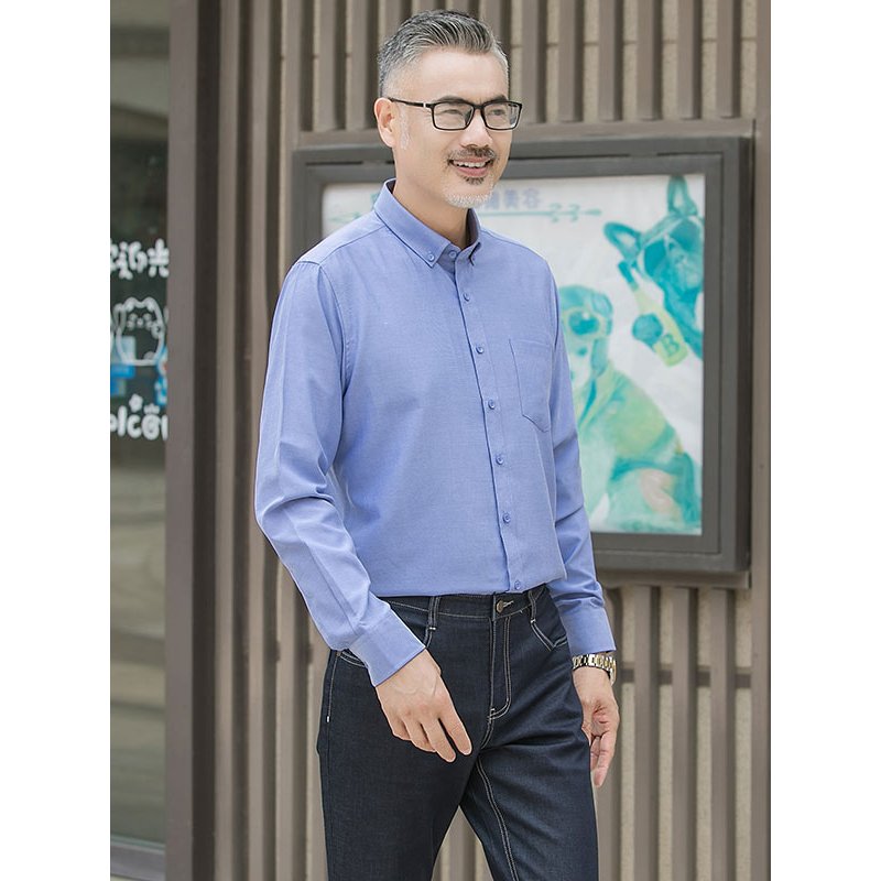 红豆相思鸟（xiangsiniao)春秋季男士修身多色棉质领尖扣休闲百搭长袖衬衫男3C502