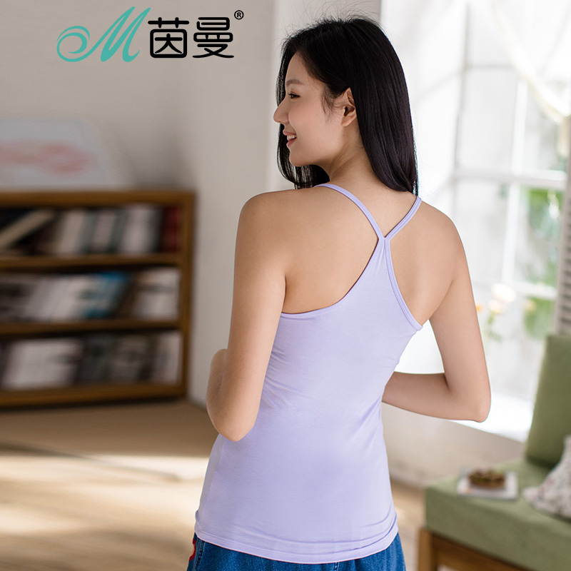 茵曼内衣 交叉美背露肩修身舒适性感吊带背心女打底衫9871031158