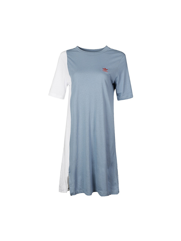 阿迪达斯三叶女子裙子 新款宽松透气中长款圆领短袖T恤DH2987