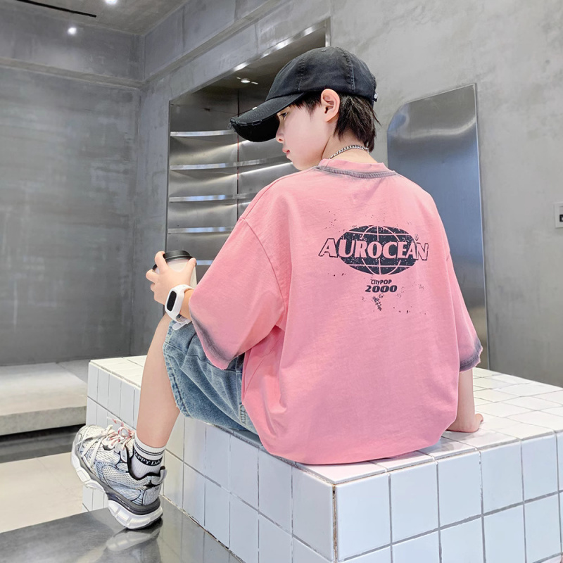 男童短袖T恤夏季2025新款儿童夏装半袖宽松上衣潮洋气炸街大男孩t
