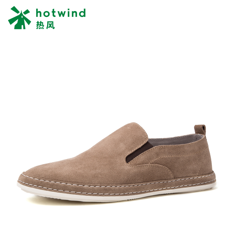 热风hotwind新款牛反绒男鞋时尚套脚平跟男士休闲鞋H41M7107