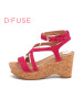 D：Fuse/迪芙斯绒面羊皮交叉细带防水台高坡跟女鞋凉鞋DF62111073