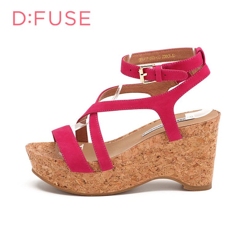 D：Fuse/迪芙斯绒面羊皮交叉细带防水台高坡跟女鞋凉鞋DF62111073图片