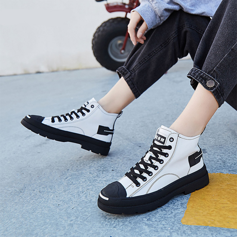 达芙妮2019秋款真皮小白鞋女新款高帮网红韩版百搭学生爆潮鞋