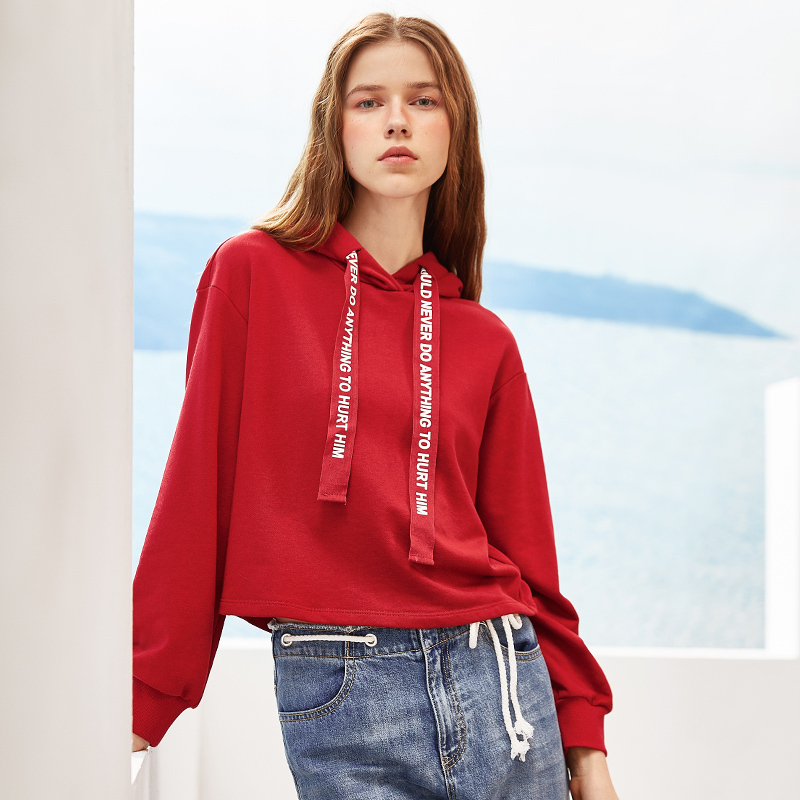A21以纯线上品牌2018春装新品女装卫衣女宽松连帽抽绳长袖衫卫衣4812310027