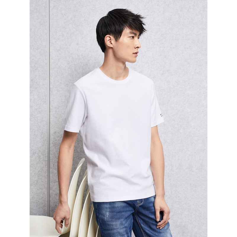 hla海澜之家净色肌理短袖t恤宽松舒适短t男_hntbj2e008a