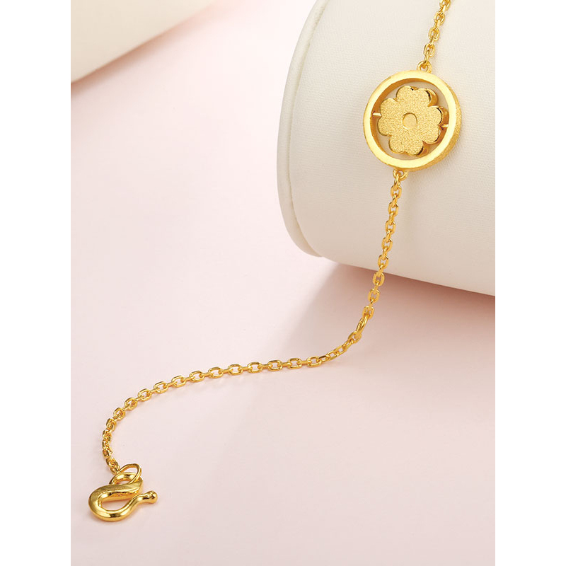 金大福kingtaifook珠宝黄金四叶草手链女款时尚足金999幸运草手链首饰