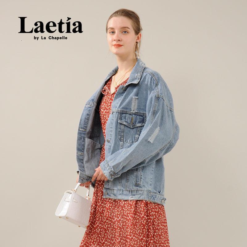 拉夏贝尔Laetia 2021春装新款韩版宽松破洞重工刺绣牛仔外套女