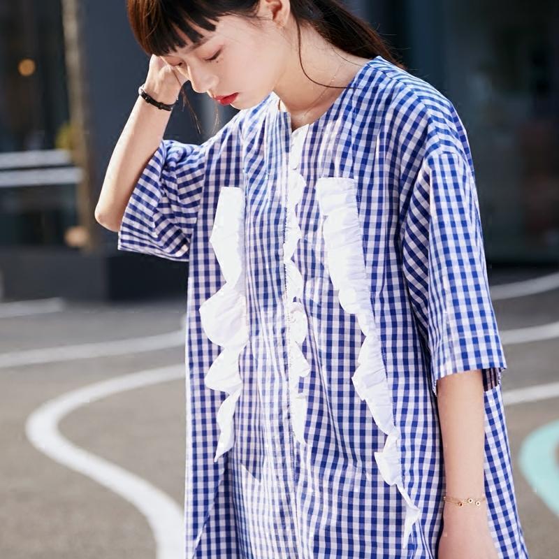 森宿Y夏装2018文艺木耳边装饰短袖连衣裙女J