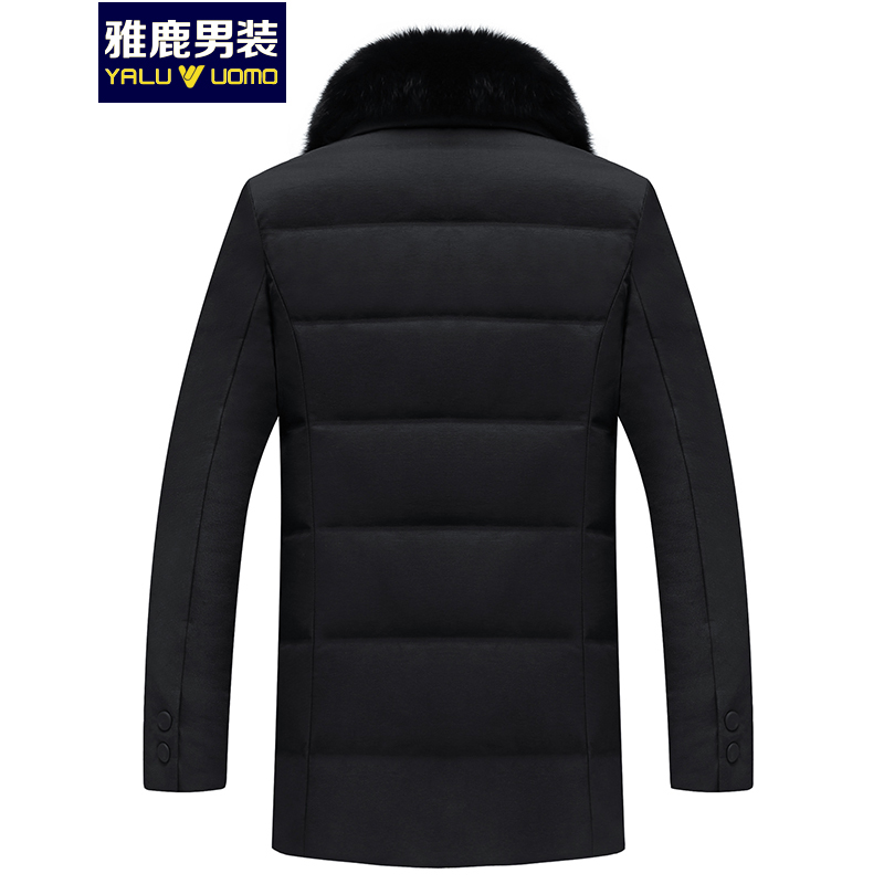 羽绒服男 秋冬新款商务休闲保暖纯色中长款轻薄加厚连帽狐狸毛领羽绒服 S05EDYA11806