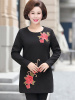 媛宿(YuanSu)妈妈冬装绣花毛衣中长款加厚加绒中老年女打底衫40-50岁大码上衣6579