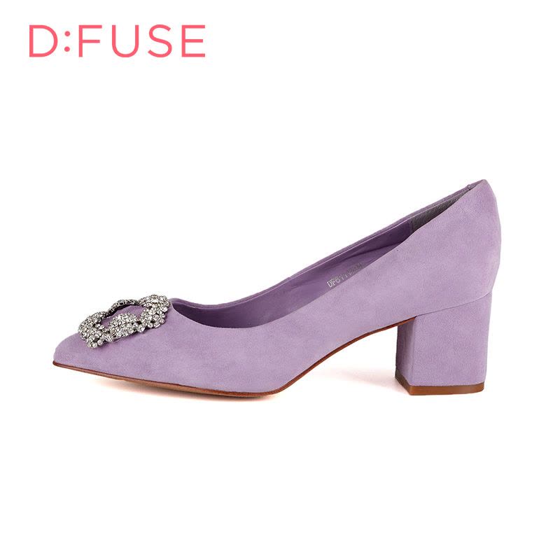 D：Fuse/迪芙斯春新款羊皮尖头水钻粗高跟单鞋女鞋DF61113074图片