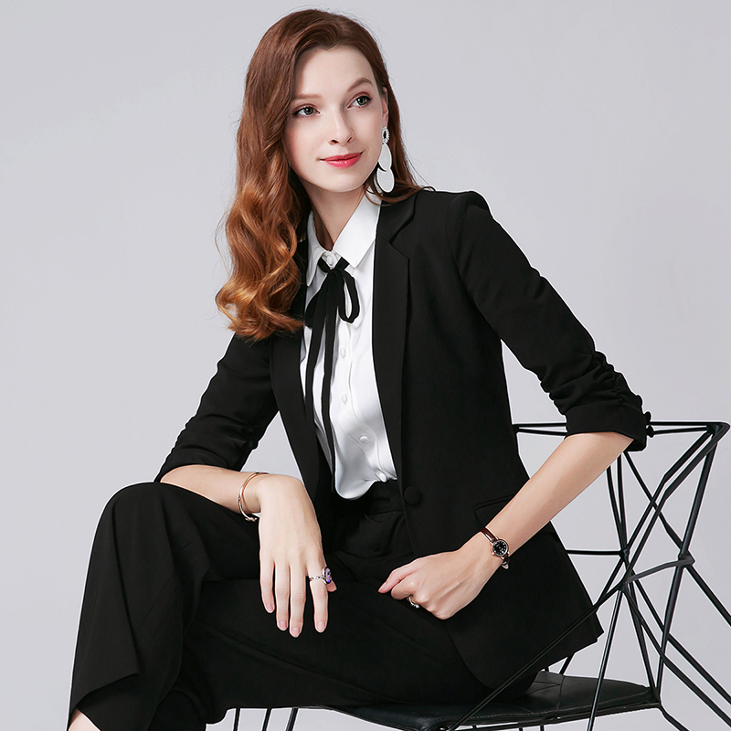 晚白2019秋季新品纯色通勤风修身一粒扣百搭职业外套上衣小西装女