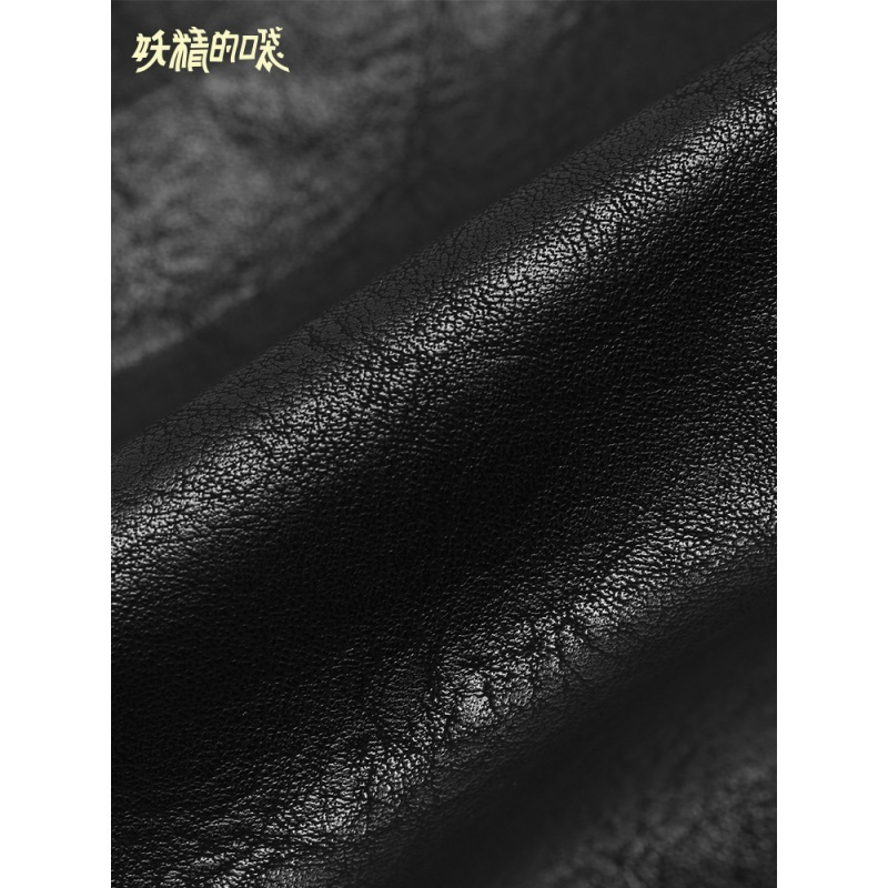 妖精的口袋2019新款女装春装宽松a字阔腿皮短裤黑色外穿短裤洋气