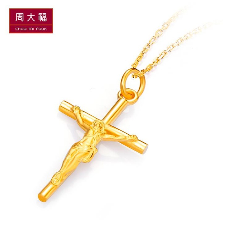 礼品周大福珠宝首饰十字架足金黄金吊坠计价F3781