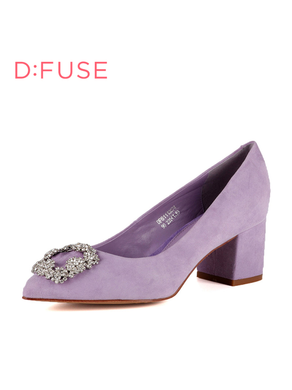 D：Fuse/迪芙斯春新款羊皮尖头水钻粗高跟单鞋女鞋DF61113074