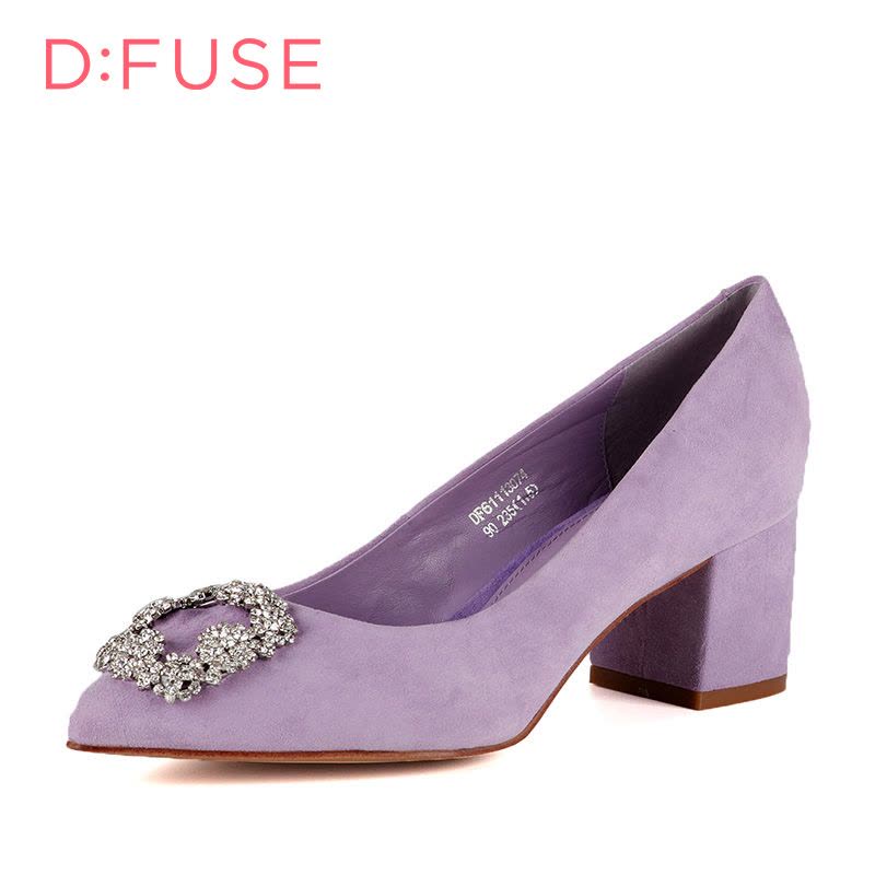 D：Fuse/迪芙斯春新款羊皮尖头水钻粗高跟单鞋女鞋DF61113074图片