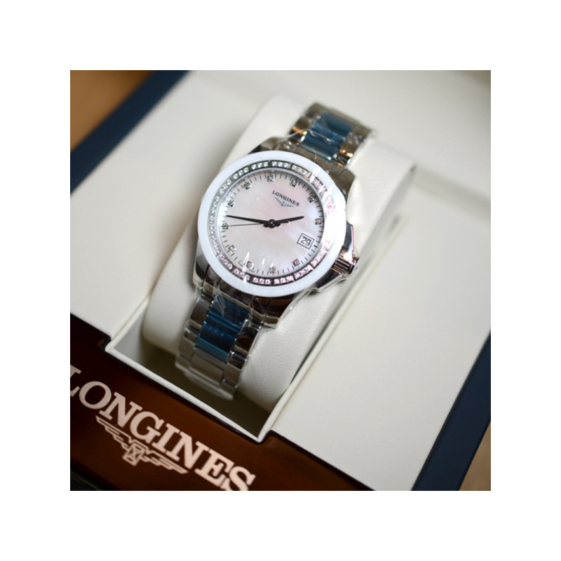 瑞士浪琴(longines)手表女士康卡斯系列时尚镶钻女表 L3.281.0.87.6石英表