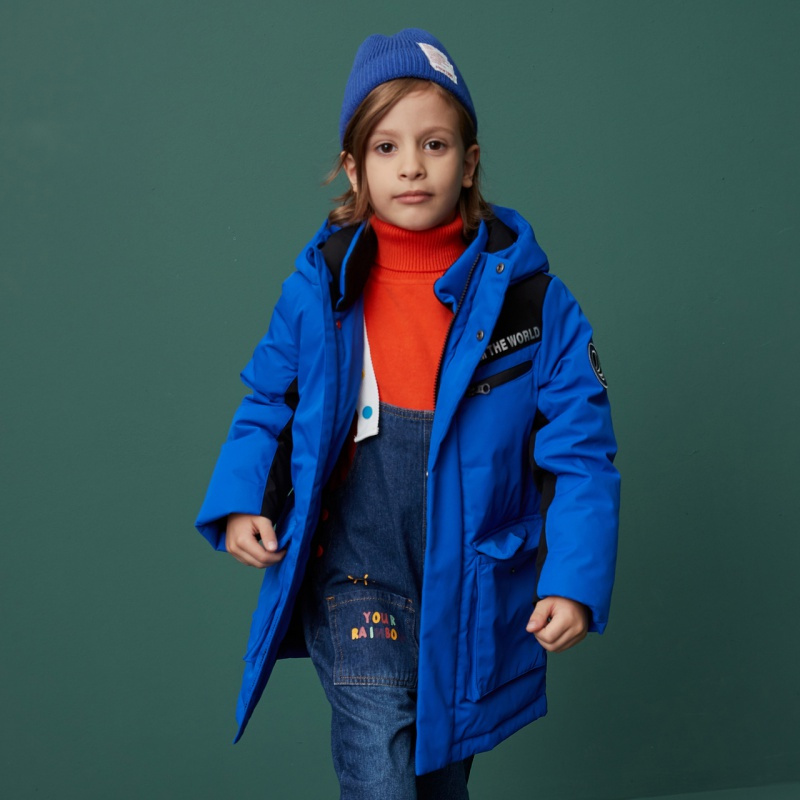 波司登童装新款男女童儿童中长款撞色时尚羽绒服t90141063