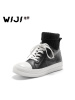 WIJI高帮鞋韩版新款时尚女士休闲鞋潮毛线筒平底百搭个性高帮板鞋