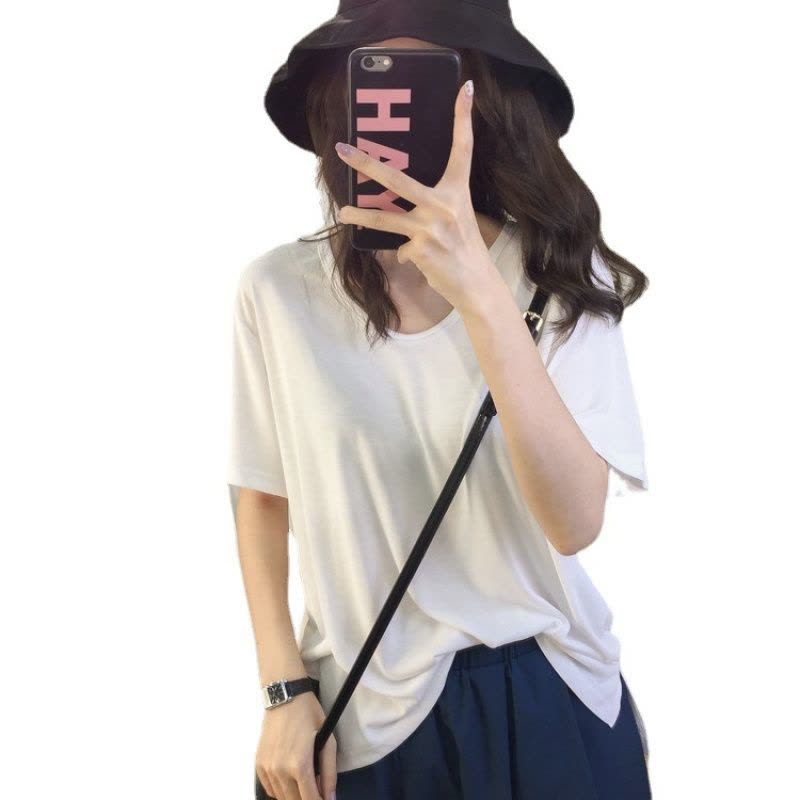 夏季韩版新款短袖T恤女纯色V领打底衫学生上衣服韩国女装图片