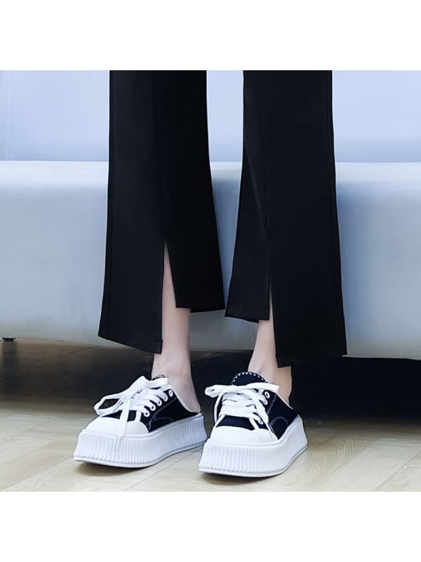 Ceba开叉阔腿裤女裤春秋直筒垂感休闲高腰显瘦黑色夏季薄款微喇叭西装