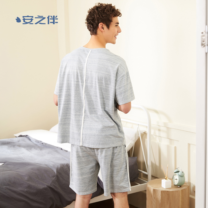 安之伴情侣睡衣夏季棉质睡裙女宽松短袖短裤男两件套可外穿家居服
