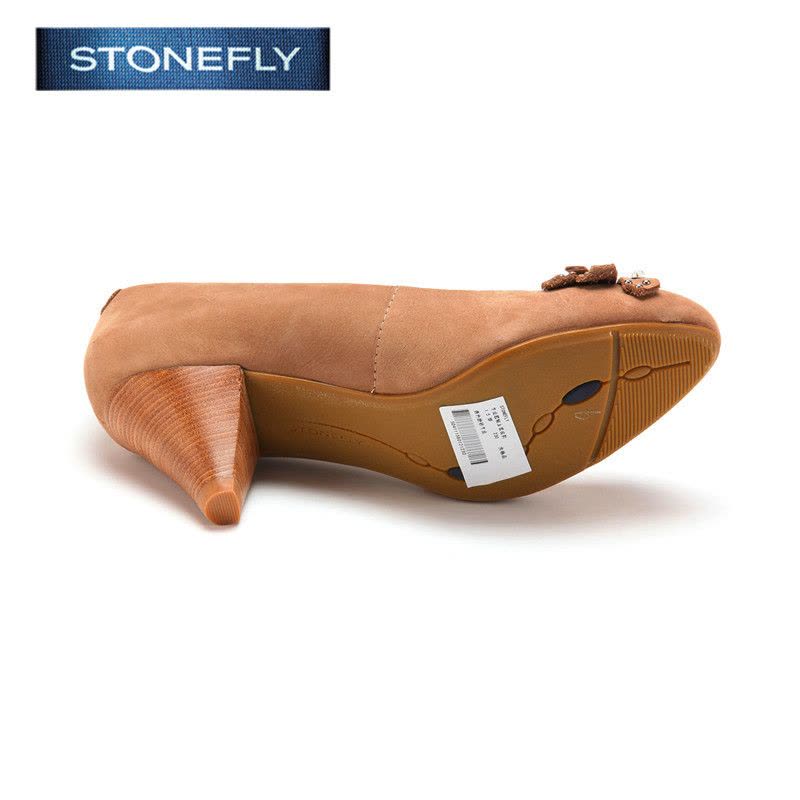 斯通富来STONEFLY特价春牛皮圆头高跟春浅口休闲单鞋女SD41115601图片