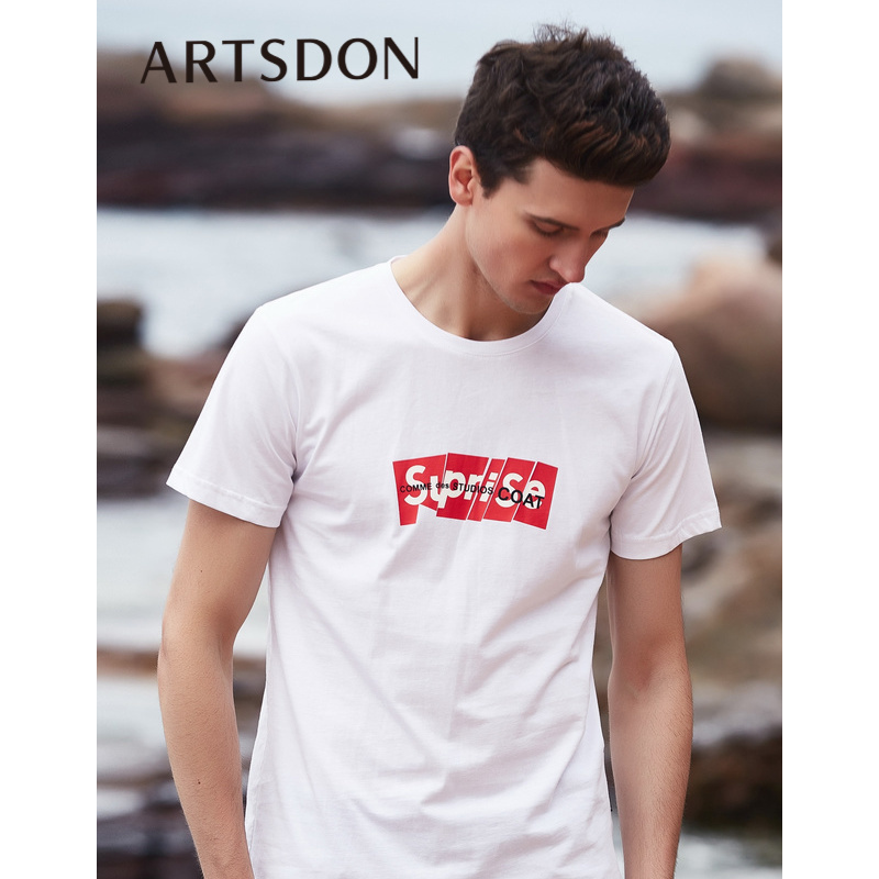 Artsdon/阿仕顿创意字母印花短袖T恤夏季时尚棉质舒适短T男