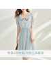 OUNIXUE欧昵雪 | [优雅格纹印花裙]夏季时尚撞色拼接翻领松紧压褶裙连衣裙女 花色 L