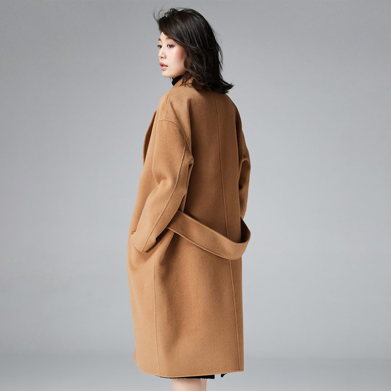 farm)秋冬装赫本风双面绒羊毛大衣女毛呢外套中长款反季呢子外套女