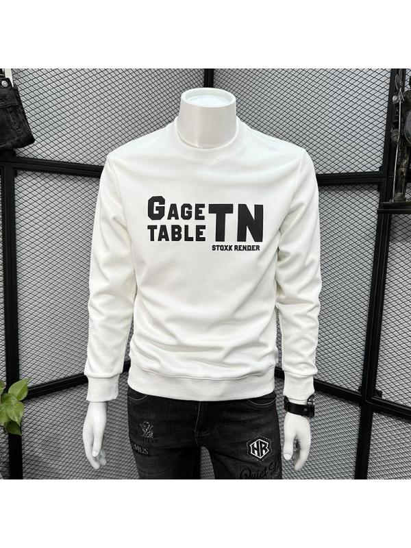 欧洲站字母卫衣男秋冬字母潮ins修身潮流帅气休闲加绒长袖T恤上衣