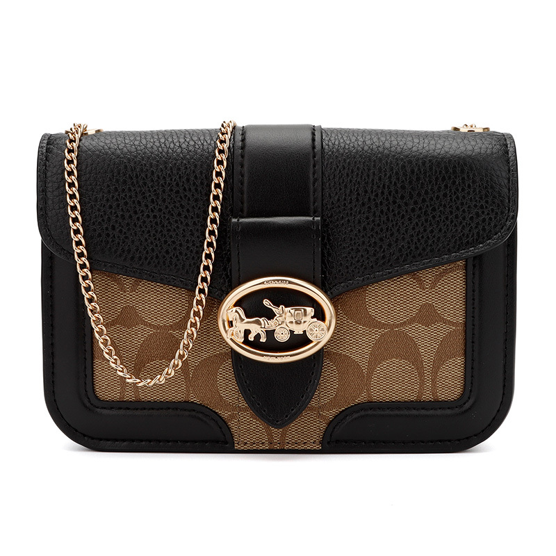 COACH 蔻驰 奢侈品 早春新品女士经典马车标卡其拼黑色PVC配皮单肩斜挎链条包7287 IMCBI