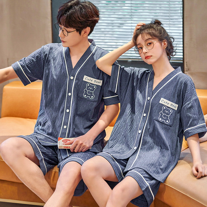 睡衣情侣装秋季短袖可外穿日系开衫家居服薄款大码和服套装春