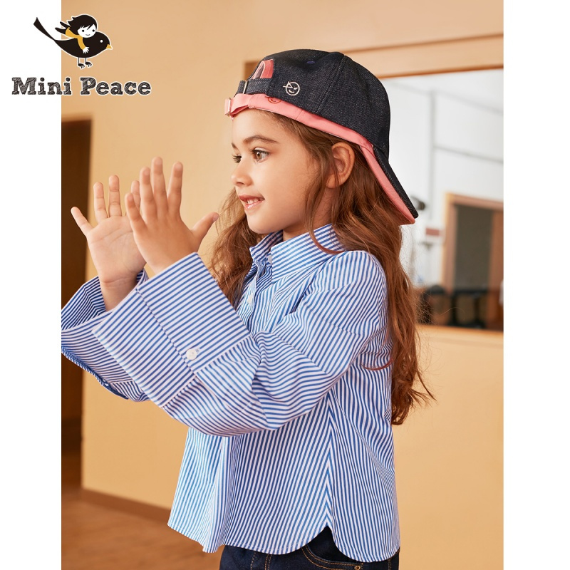 minipeace太平鸟童装女童衬衫长袖条纹儿童娃娃衫韩版春秋装新款