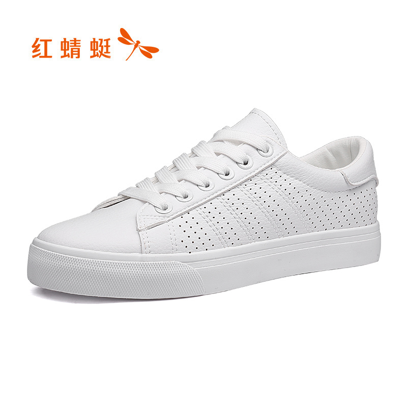 红蜻蜓情侣鞋新款韩版百搭平底休闲鞋系带网红小白鞋