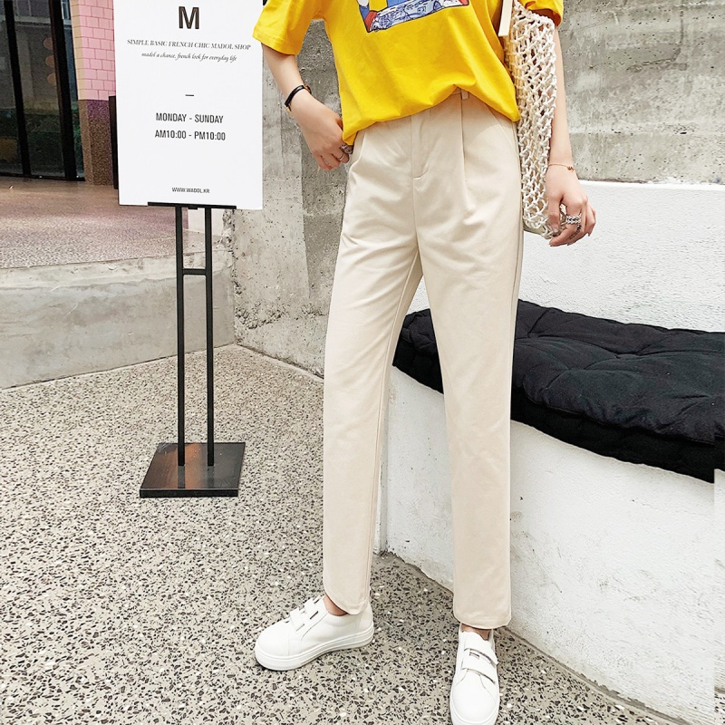 2019春夏休闲裤女高腰宽松阔腿工f风九分裤女