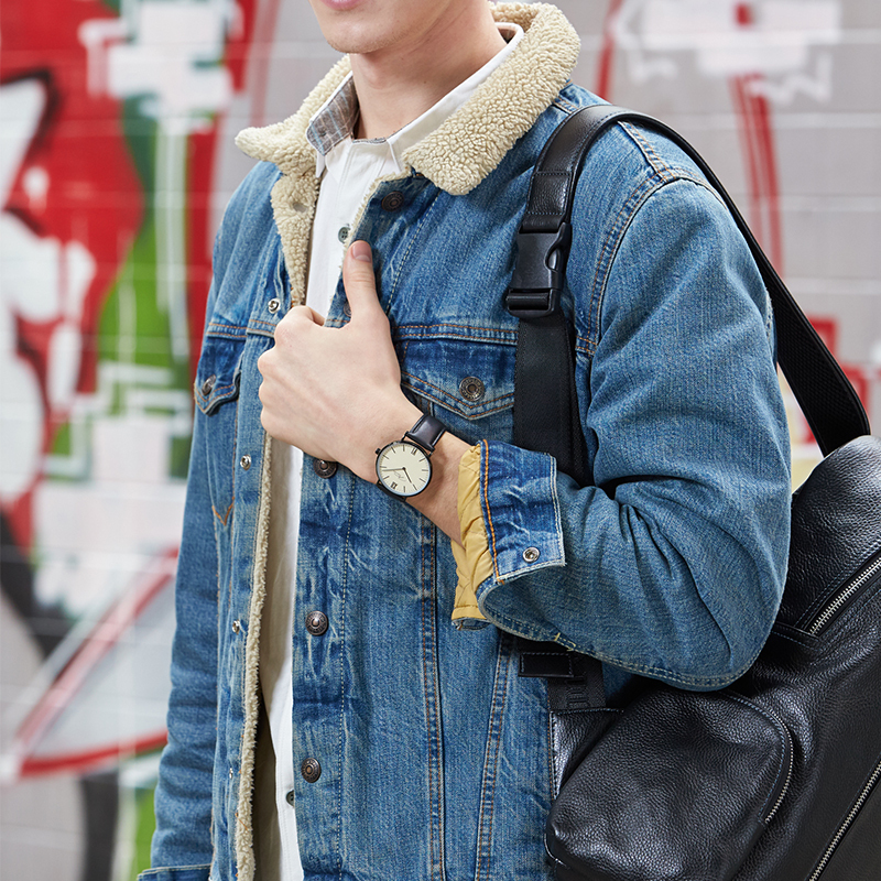 唯路时(Verus)手表 简约百搭手表男 时尚防水大表盘面皮带石英男表