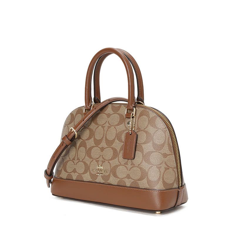 蔻驰 COACH F SIERRA SATCHEL 贝壳包 老花款 拼棕色 女士手提斜挎单肩包F27583 金图片