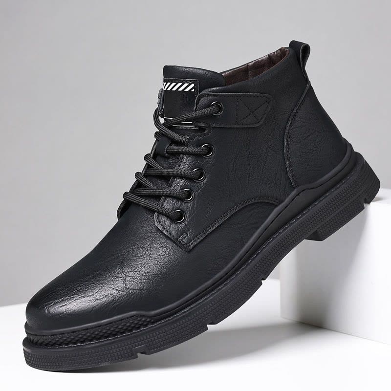 新款马丁靴男士工装中筒短靴英伦加绒潮流四季款高帮棉靴男鞋图片