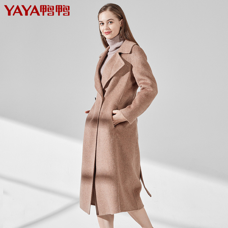 鸭鸭大衣女 新款双面呢子羊绒外套女中长款毛呢外套N-582102
