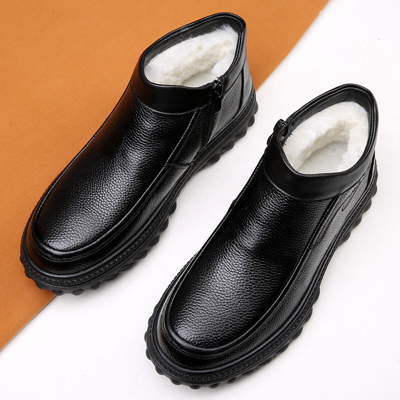 冬季新款男士棉鞋头层牛皮棉皮鞋皮毛一体防滑保暖加厚爸爸鞋