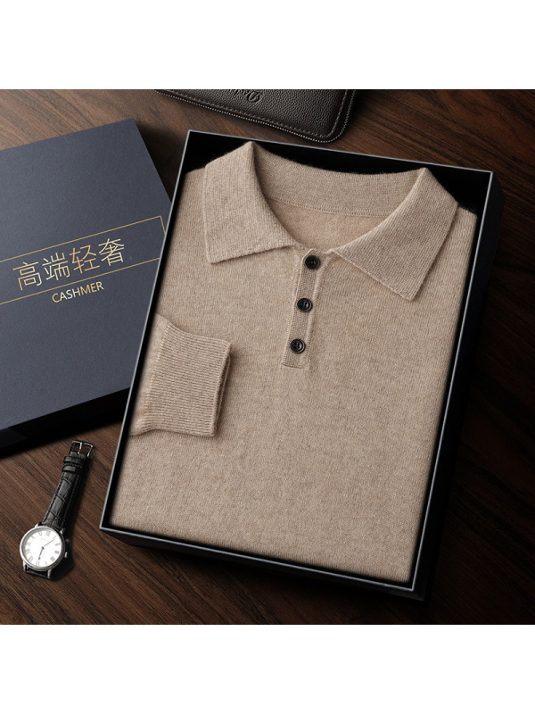 山羊绒衫男衬衣POLO领商务休闲长袖套头羊毛毛衣针织衫宽松打底衫