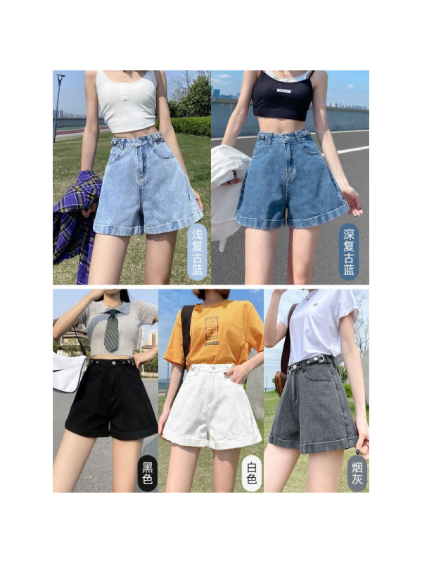 Ceba高腰牛仔超短裤女宽松2022年新款春夏季薄款阔腿显瘦a字ins潮热裤
