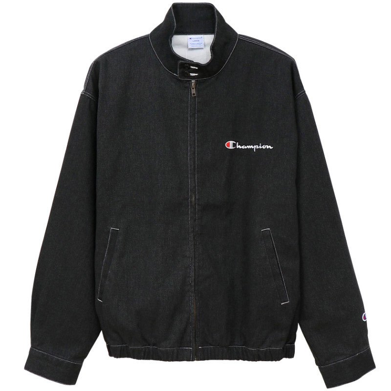 日版champion冠军正品水洗黑色草字刺绣logo牛仔夹克外套c8-p601
