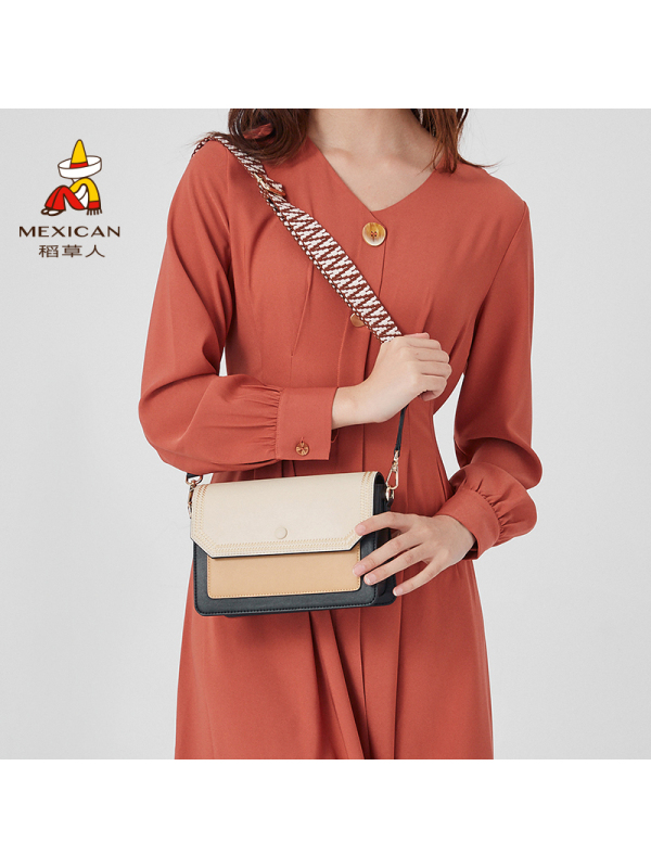 稻草人真皮女包 欧美ins2020时尚新款潮ck包包百搭单肩宽带斜挎包